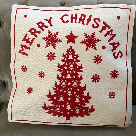 Both New! Pillow cover + insert 18”X 18”, “Merry Christmas”, tree/snowflakes - Picture 3 of 11